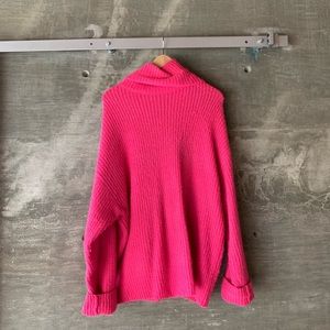 Free People Hot Barbie Pink Oversized Turtleneck Sweater